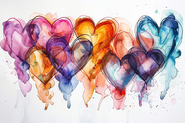 Wall Mural - painting of many hearts in various colors. the painting is abstract and has a lot of emotion