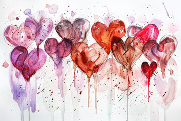 Wall Mural - painting of many hearts in various colors. the painting is full of love and happiness. the colors of