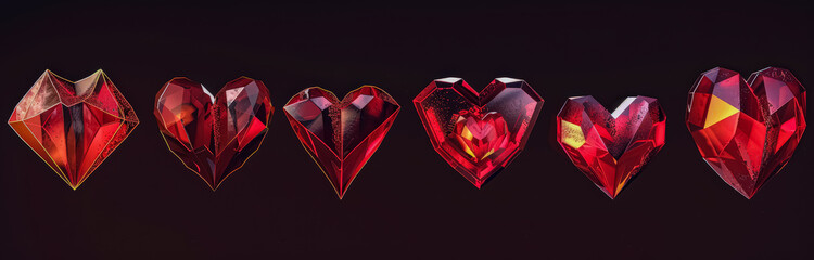 Wall Mural - row of red hearts are shown in a black background. the hearts are all different sizes and are arrang