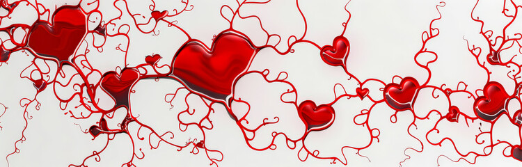 Wall Mural - red heart with a white background. the heart is surrounded by red veins. the image is a representati