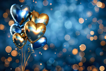 Wall Mural - bunch of balloons with gold hearts on them are floating in the air. the balloons are surrounded by a