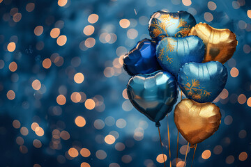 Wall Mural - bunch of balloons with gold hearts on them are floating in the air. the balloons are surrounded by a
