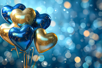 Wall Mural - bunch of balloons with gold hearts on them are floating in the air. the balloons are surrounded by a