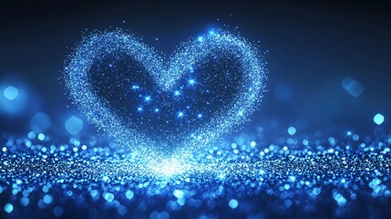 a shimmering blue heart shape made of sparkling particles against a dark background.