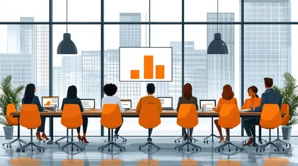 Poster - A modern conference room with professionals discussing data and analytics.