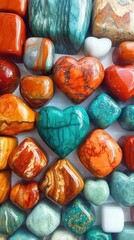 Poster - Colorful Collection of Heart-Shaped and Varied Jades Arranged Artistically on a Vibrant Display