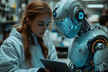 Poster - Two engineers collaborating on advanced robotics and artificial intelligence projects