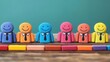 © Naput - teamwork flat design front view educational theme cartoon drawing colored pastel