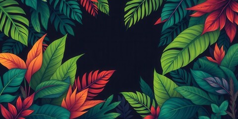 Wall Mural - Dark pattern of exotic leaves in rich colors and intricate detail, design, lush, dark