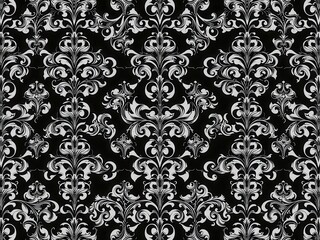 Wall Mural - Elegant seamless damask wallpaper design in classic black and white color palette, decorative, elegant