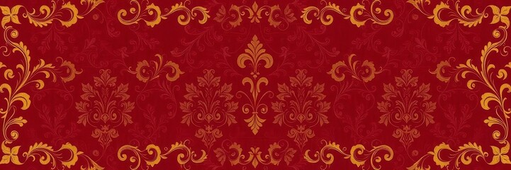 Wall Mural - Intricate and elegant baroque wallpaper design featuring ornate scrolls and floral motifs in rich shades of gold and burgundy, background, vintage, wallpaper