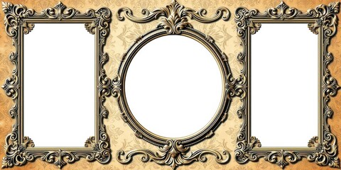 Wall Mural - Vintage frames in various shapes and sizes placed elegantly on a damask background, baroque, background
