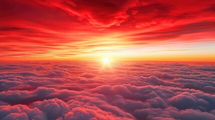 Wall Mural - Witness a stunning red sunset sky painted above clouds, where dramatic light creates a breathtaking view.
