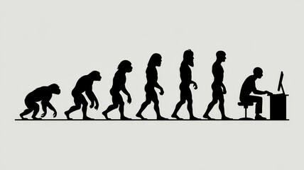 Evolution of man from ape to computer user in a humorous illustration