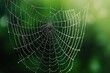 © Oleksandra - Intricate spider web with morning dew droplets glistening against vibrant green blurred background in nature scene during early sunrise