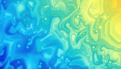 Poster - a close up of a yellow and blue abstract liquid painting on a surface