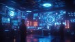 © clara - Futuristic Control Room: Two Figures Observing Advanced Digital Interfaces