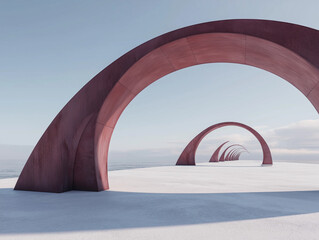 Skulpturale Bögen in minimalistischem, frostigen Landschaftssetting

