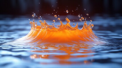 Wall Mural - A splash of orange water in a blue ocean