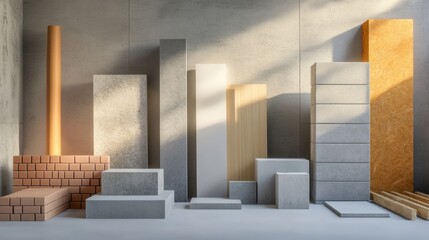 Aufkleber - Construction materials arranged in a modern setting with natural light exposure. Generative AI