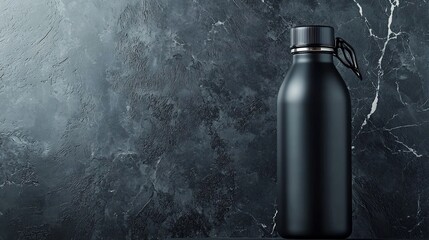 Poster - A sleek and modern stainless steel water bottle mockup standing upright on a textured marble surface showcasing a minimalist and elegant design for product branding or commercial use