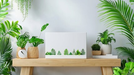 Poster - Blank product box mockup standing on a wooden shelf ready for packaging designs and branding presentations  Minimal simple and clean design for showcasing product concepts prototypes