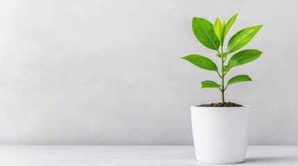 Sticker - Small green plant in a white pot against a grey wall.