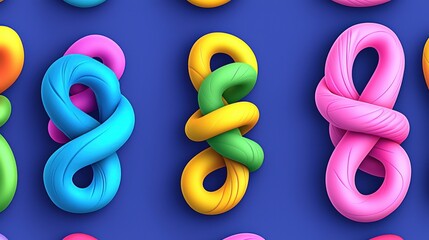 Wall Mural - Colorful Smooth Twisted Shapes on Vibrant Blue Background