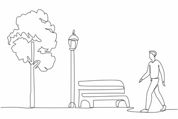 Poster - single continuous line drawing casual man walking in the park. weekend habit. spending time breathin