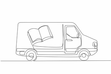 Poster - continuous one line drawing a van with pictures of books on the side of its body. modifying cars wit