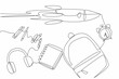 © Simple Line - Continuous one line drawing rocket flies across notebook. Focus on studying to pursue the dreams. Study seriously every time. Make notes. Cosmonautics Day. Single line draw design vector illustration