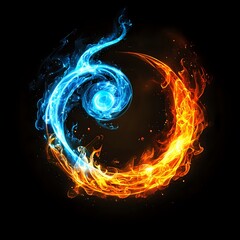 Poster - Abstract Fire and Ice Spiral: A mesmerizing dance of contrasting elements, beautifully swirling in a hypnotic circle.