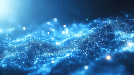 Abstract blue background with glowing connection lines and dots, a technology network concept