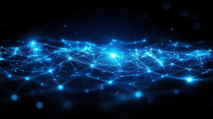 Abstract blue background with glowing connection lines and dots, a technology network concept