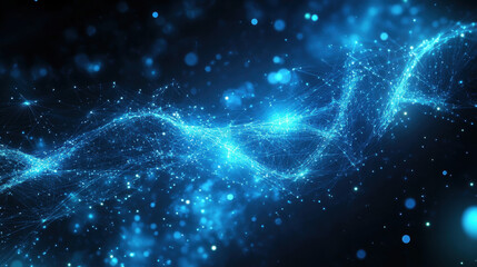 Abstract blue background with glowing connection lines and dots, a technology network concept