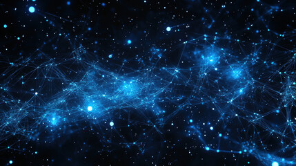 Abstract blue background with glowing connection lines and dots, a technology network concept