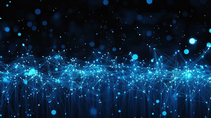 Abstract blue background with glowing connection lines and dots, a technology network concept
