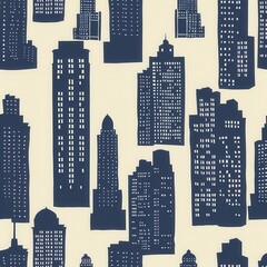 Poster - Dark silhouette pattern of skyscrapers against a light background in a stylish design ideal for wallpaper or decor. Generative AI