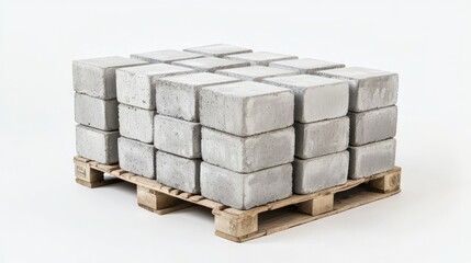 Aufkleber - A close-up view of cement blocks stacked on a pallet, isolated on white to accentuate the solid form and texture of the material