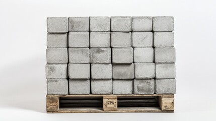 Aufkleber - A close-up view of cement blocks stacked on a pallet, isolated on white to accentuate the solid form and texture of the material