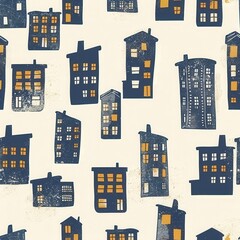 Poster - Colorful abstract illustration of various buildings with windows on a light background. Generative AI