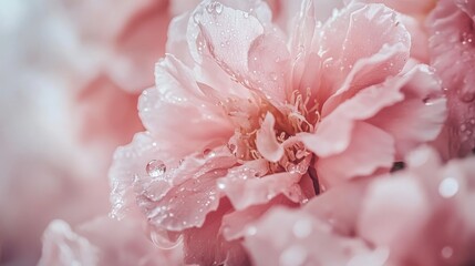Aufkleber - A macro shot of fresh water drops delicately resting on pink flower petals, glistening in the morning light, capturing the beauty of nature's freshness