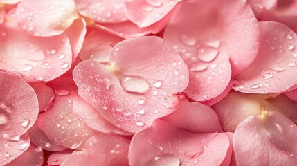 Aufkleber - A macro shot of fresh water drops on pink flower petals, sparkling in the first light of morning, capturing the purity and delicate nature of the scene