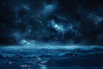 Starry Night Sky Above the Ocean