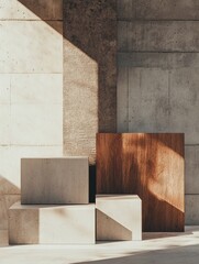 Poster - Exploring modern construction materials with a focus on wood and concrete in an architectural setting. Generative AI