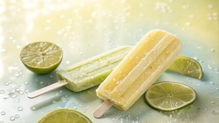 Poster - Frozen Refreshment Lime Popsicles with a Touch of Salt and a Cool, Blue Backdrop