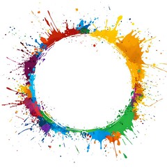 Poster - Vibrant Rainbow Paint Splashes Create Circular Frame for Design Projects