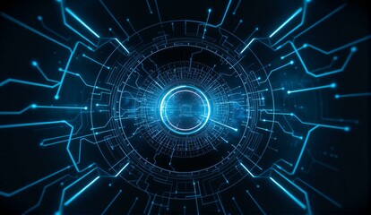 Poster - Abstract Futuristic Technology Digital Circuit Board Glowing Blue Lines Network Pattern Background