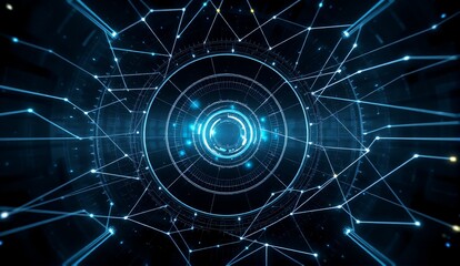 Poster - Abstract Digital Network Tunnel Futuristic Technology  Cyberpunk Style Graphic Design