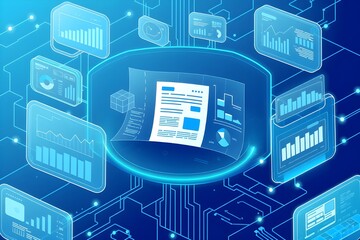 Fototapete - Digital documents created using future world technology. automated invoice and receipt management concept.	